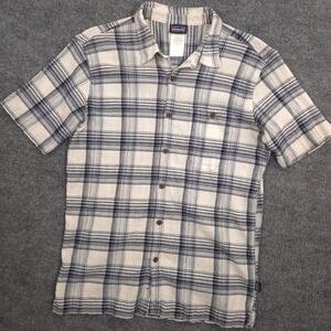 Patagonia A/C Shirt Mens L Blue Plaid Lightweight Short Sleeve Outdoor Hiking